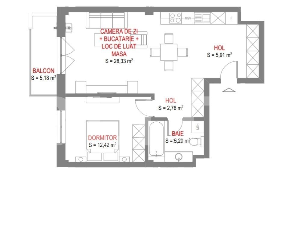 Apartament tip open space de 2 camere in zona Torontal