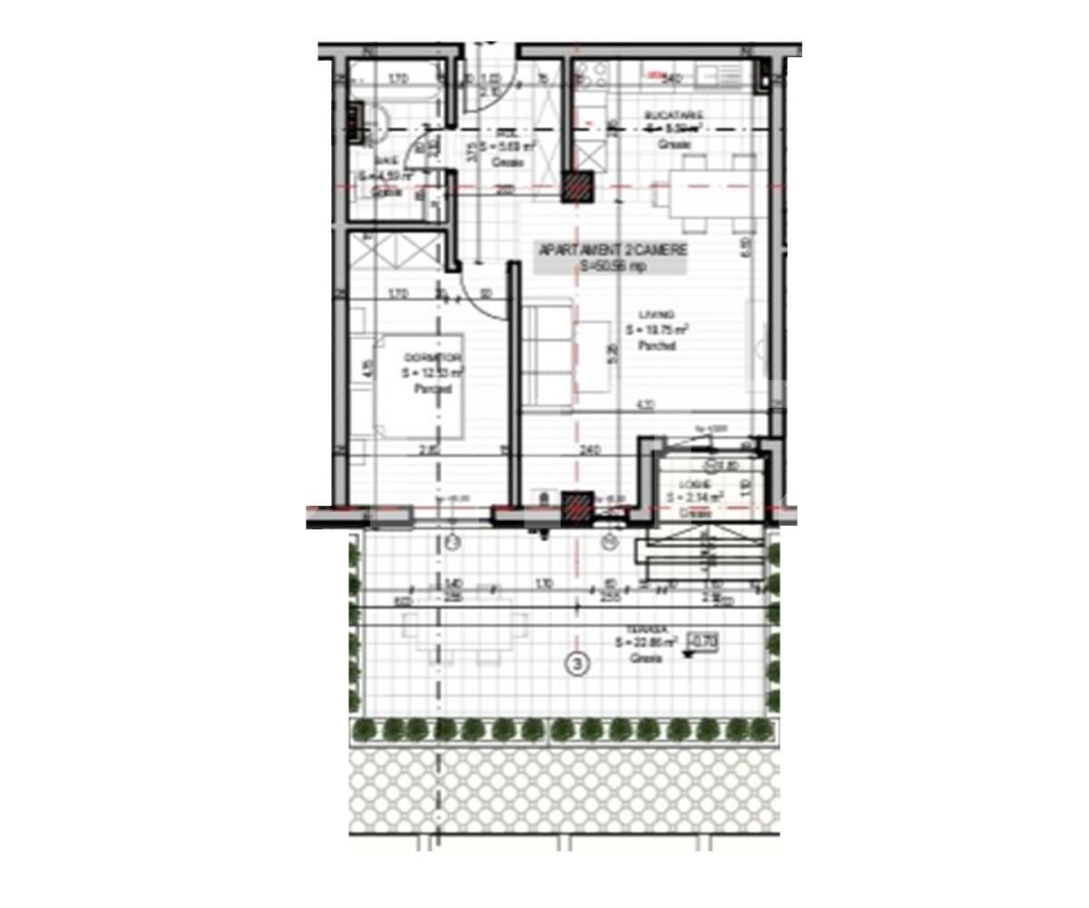 Vanzare apartament de 2 camere plus TERASA, Parter, zona de NORD