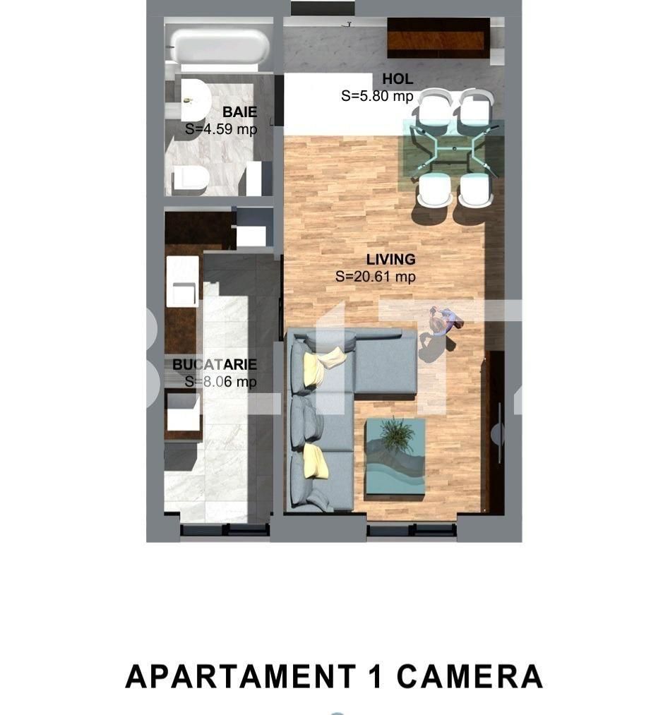 Apartament studio cu o camera, 39 mp utili - Calea Torontalului