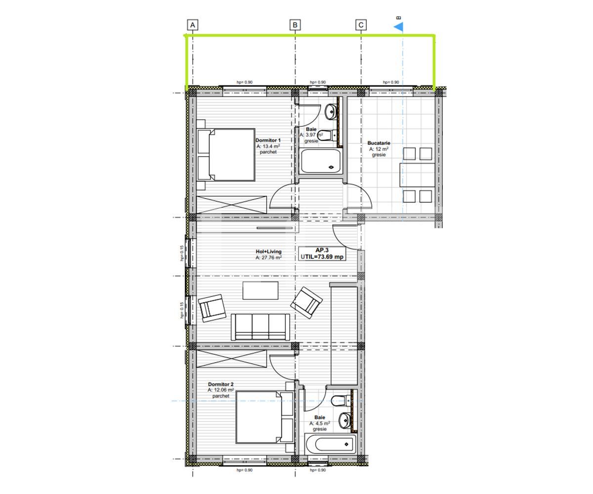 Apartament de 3 camere, 73.69 mp, imobil tip vila, Giarmata Vii