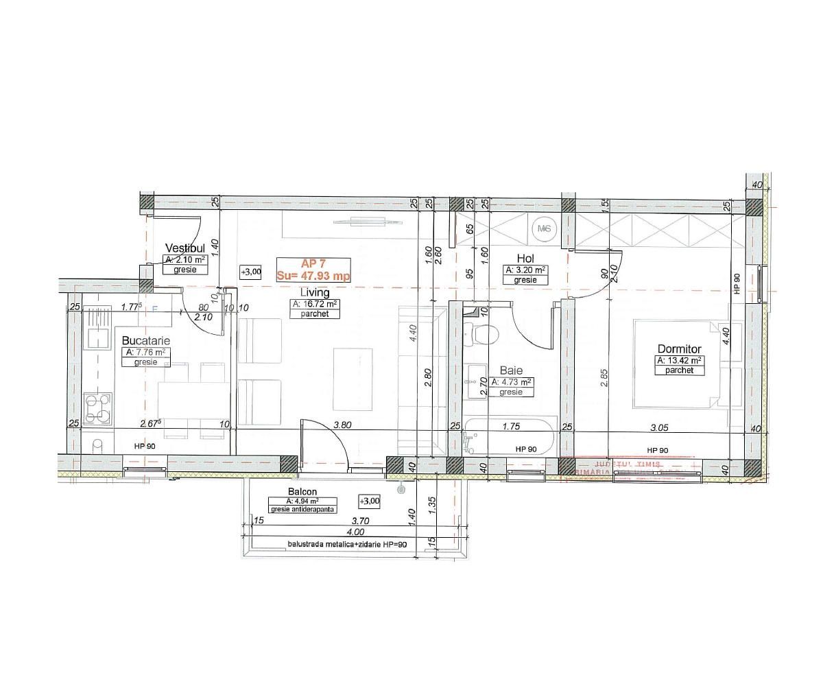 Vanzare 2 camere, 47.93 mp utili, balcon 4.94 mp, finisat