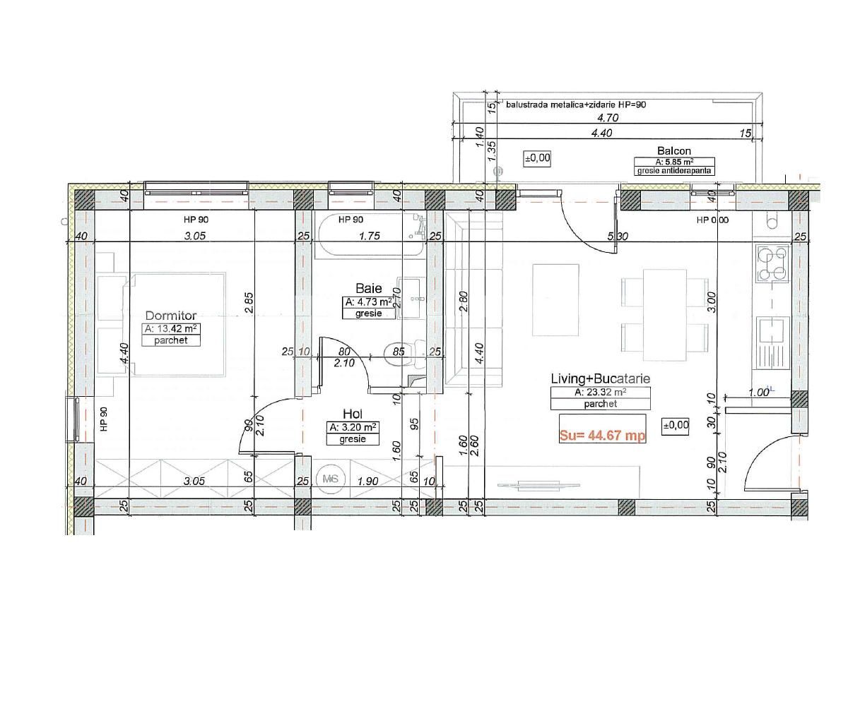 Apartament de 2 camere, 44.67 mp utili, balcon, parcare, Giroc