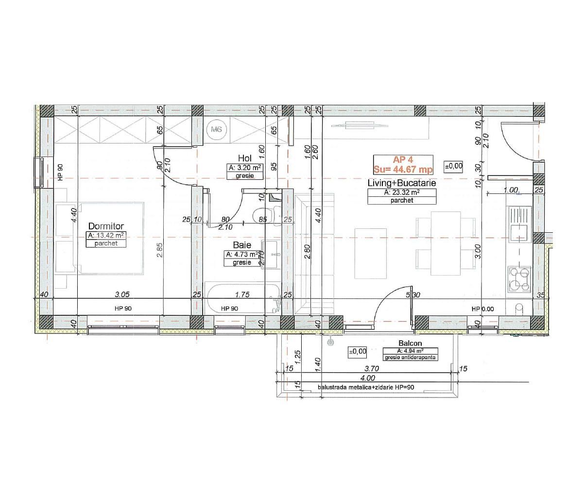 Apartament 2 camere, 45 mp utili, balcon 5 mp, parcare, Zona Giroc
