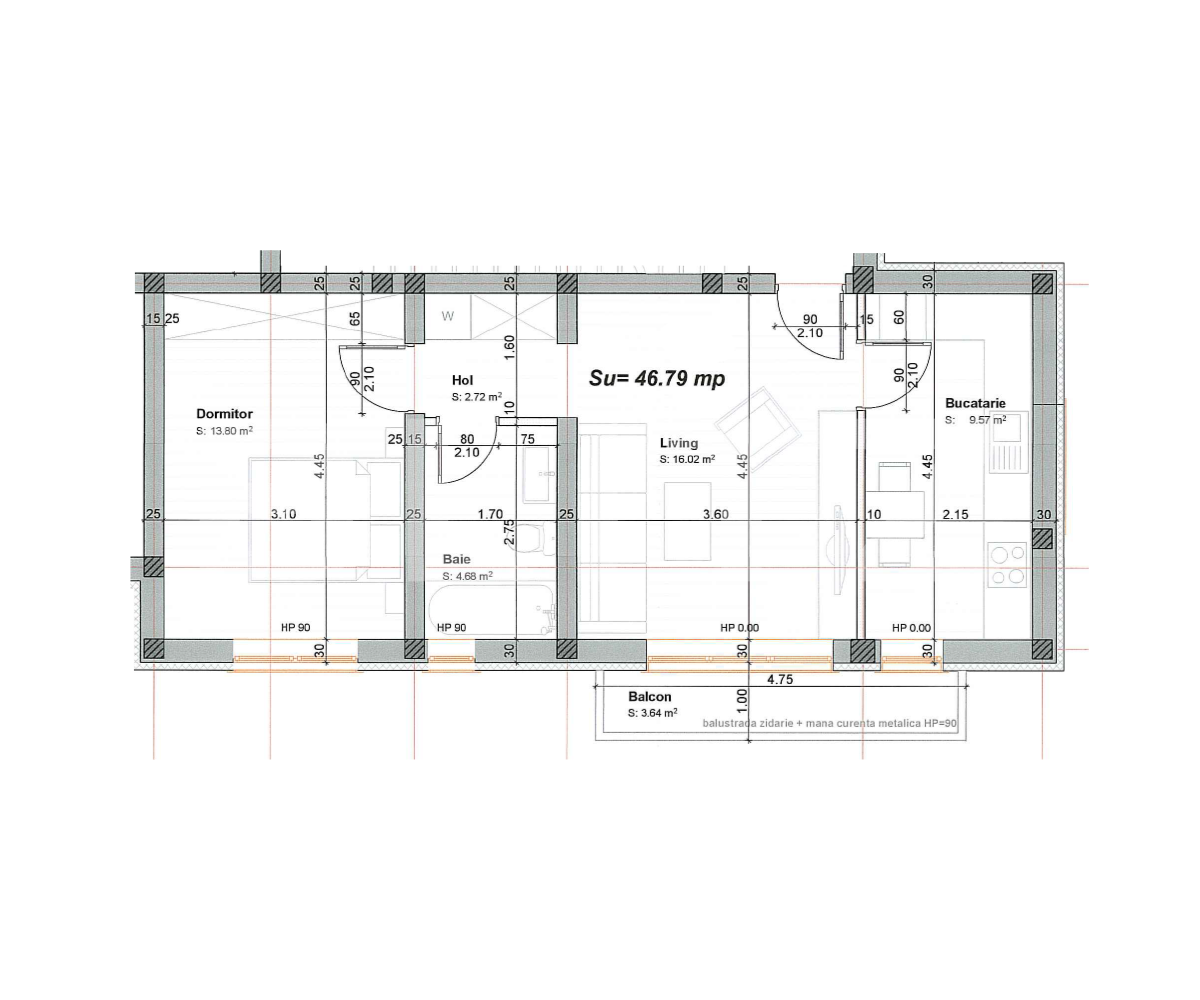 Apartament 2 camere, 46.79 mp, parcare, zona Braytim