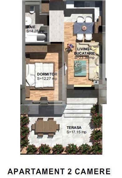 Apartament cu 3 camere, 55mp, terasa 36mp , Torontalului