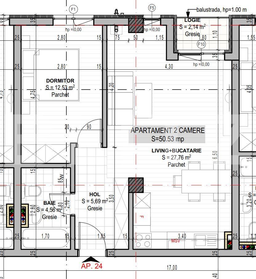 Apartament cu 2 camere, etaj 1, 50 mp utili, Torontalului