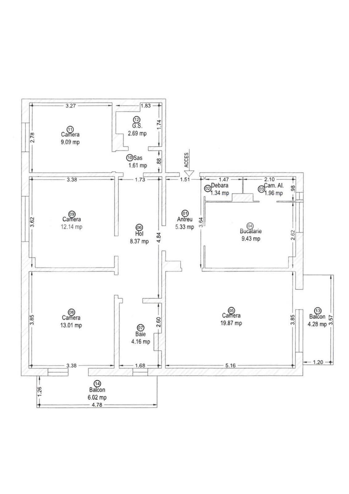 Apartament 4 camere, 90 mp, balcon, zona Odobescu